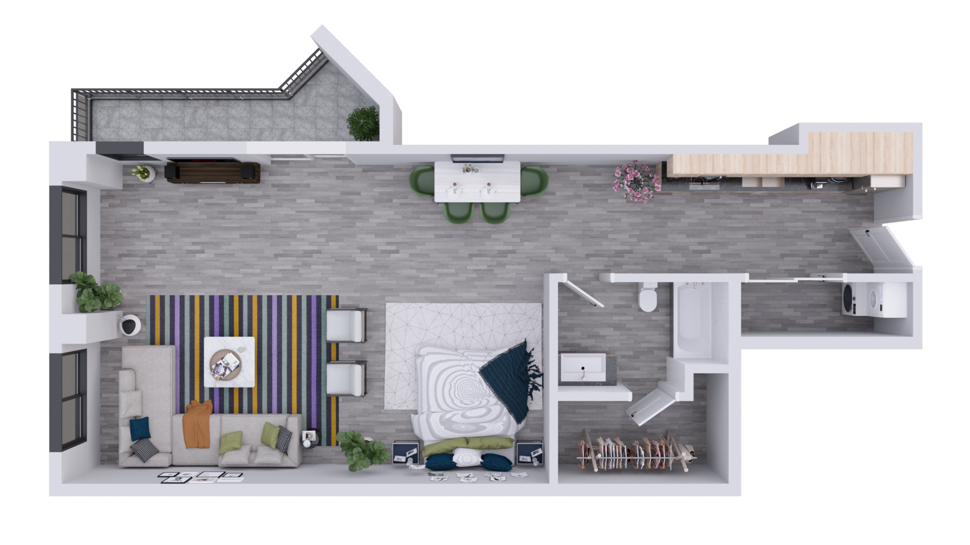 Example furnishing of studio apartment
