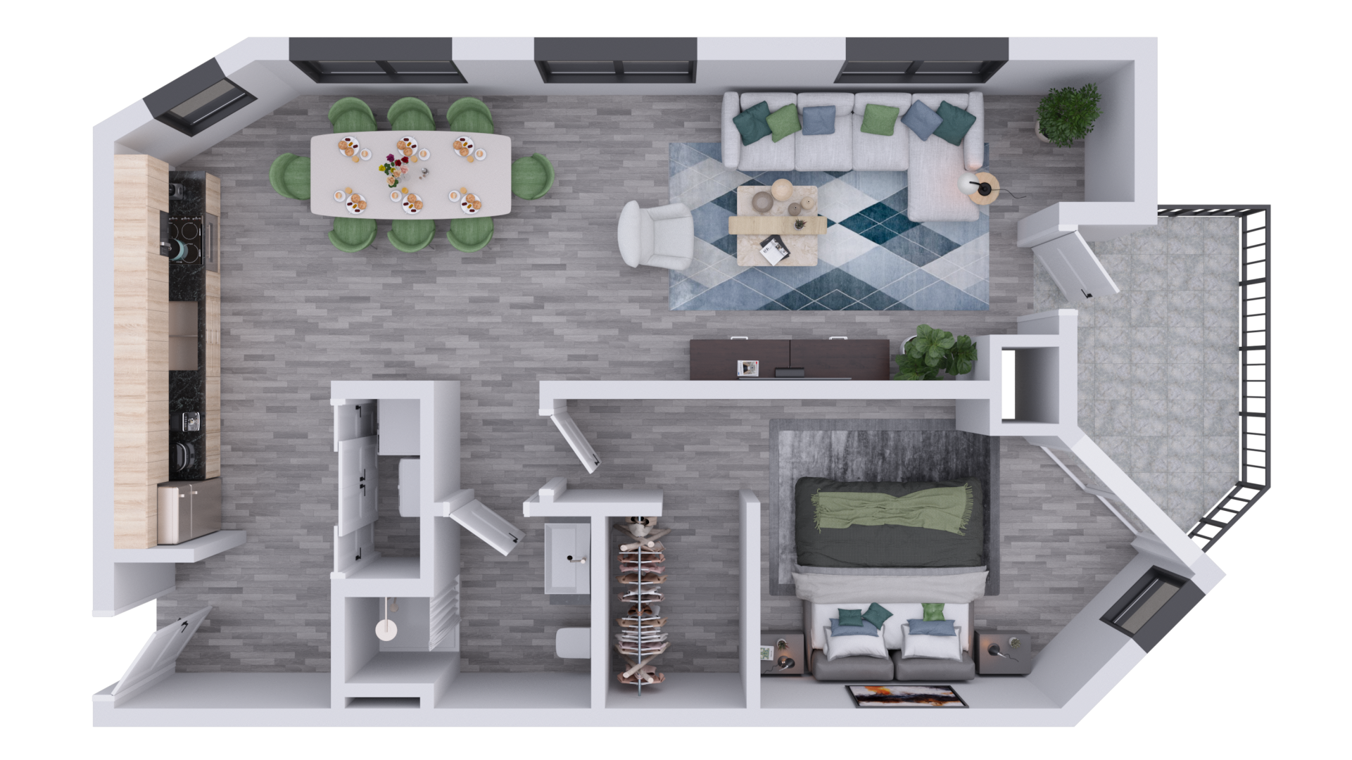 Example furnishing of one bedroom apartment